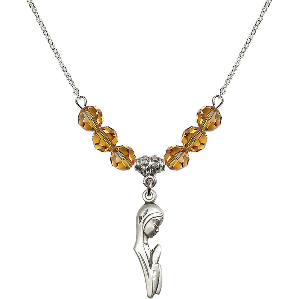 Sterling Silver Madonna Birthstone Necklace with Topaz Beads - 5907