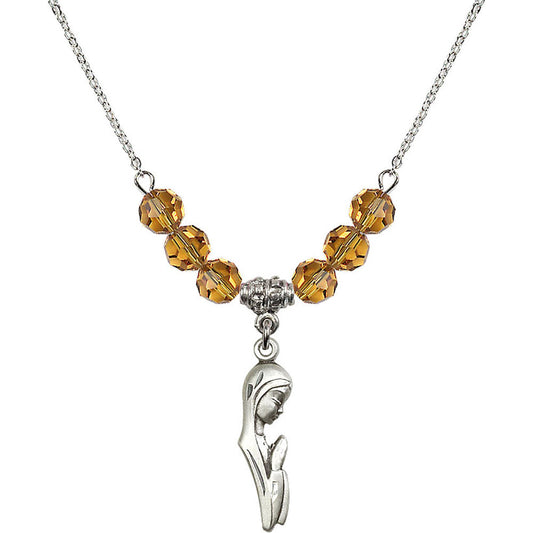 Sterling Silver Madonna Birthstone Necklace with Topaz Beads - 5907