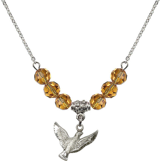 Sterling Silver Holy Spirit Birthstone Necklace with Topaz Beads - 5912