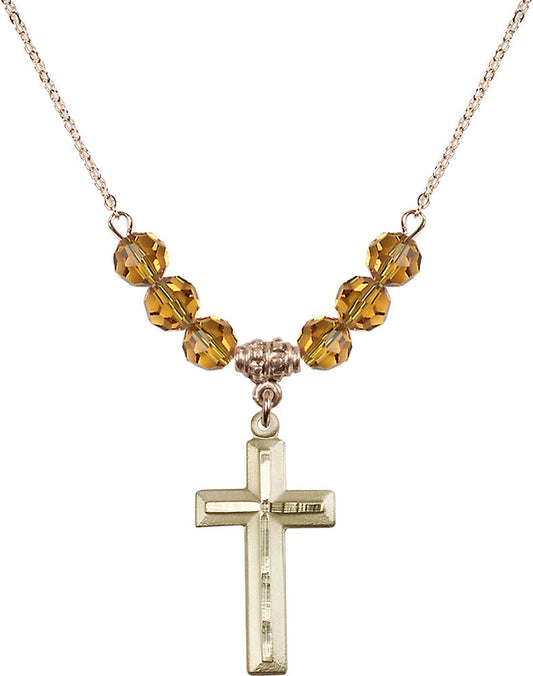 14kt Gold Filled Cross Birthstone Necklace with Topaz Beads - 6000