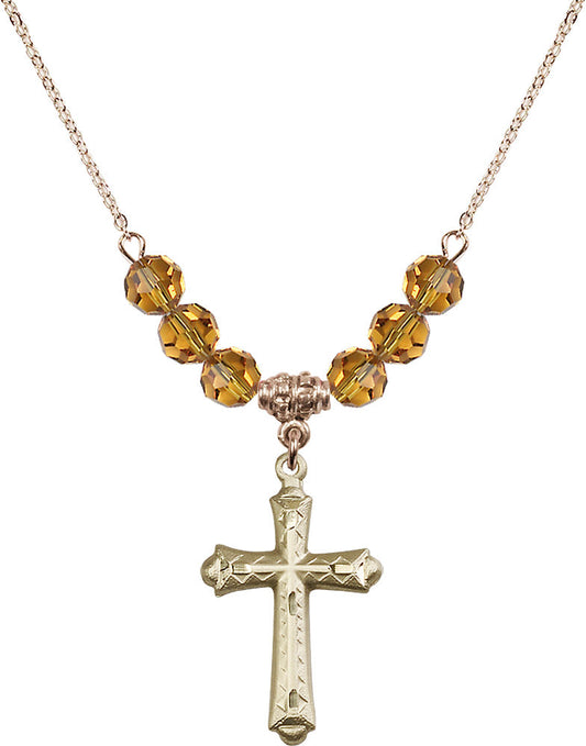 14kt Gold Filled Cross Birthstone Necklace with Topaz Beads - 6007