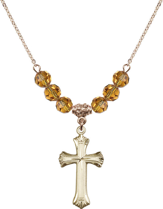 14kt Gold Filled Cross Birthstone Necklace with Topaz Beads - 6013