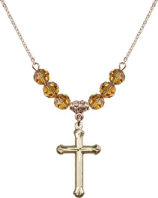 14kt Gold Filled Cross Birthstone Necklace with Topaz Beads - 6022