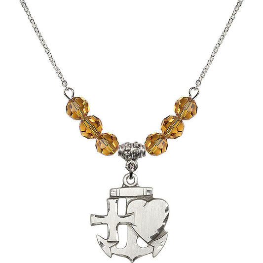 Sterling Silver Faith, Hope & Charity Birthstone Necklace with Topaz Beads - 6045