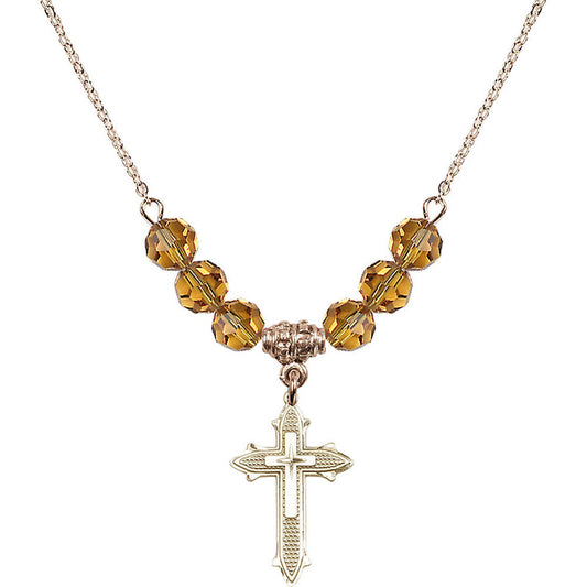 14kt Gold Filled Cross on Cross Birthstone Necklace with Topaz Beads - 6058