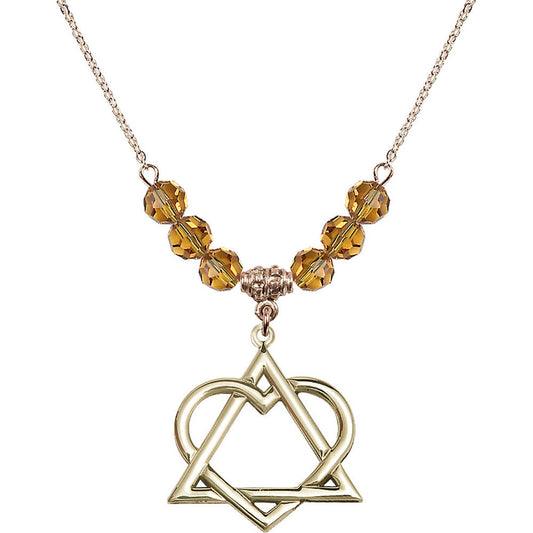 14kt Gold Filled Adoption Heart Birthstone Necklace with Topaz Beads - 6210