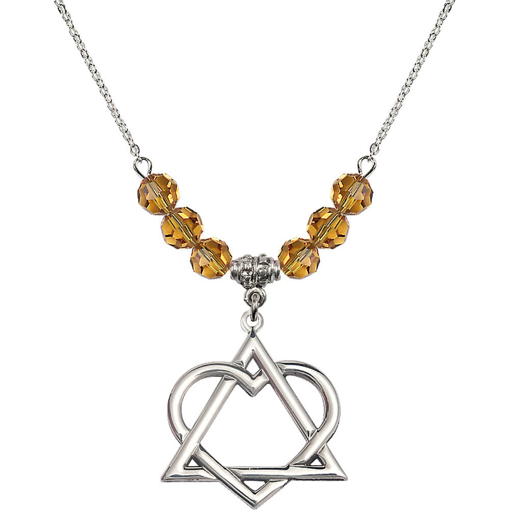 Sterling Silver Adoption Heart Birthstone Necklace with Topaz Beads - 6210