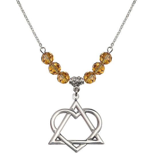 Sterling Silver Adoption Heart Birthstone Necklace with Topaz Beads - 6210