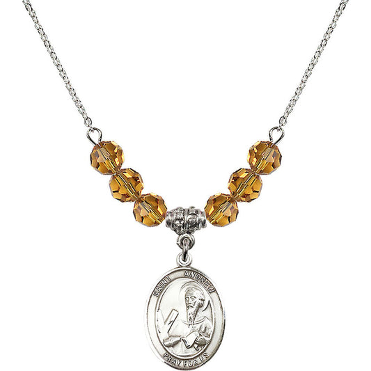 Sterling Silver Saint Andrew the Apostle Birthstone Necklace with Topaz Beads - 8000