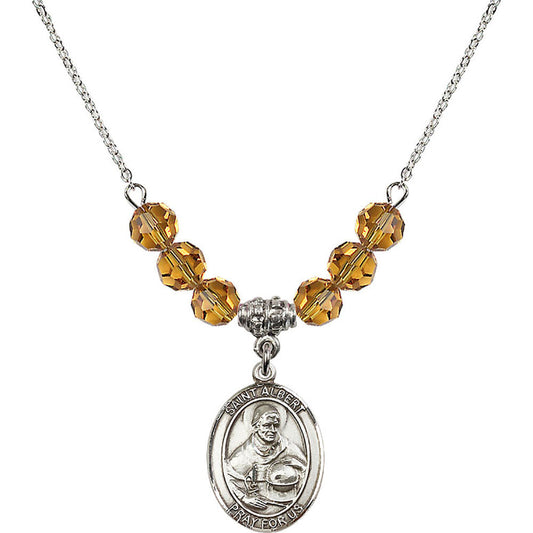 Sterling Silver Saint Albert the Great Birthstone Necklace with Topaz Beads - 8001