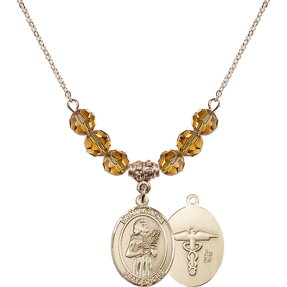 14kt Gold Filled Saint Agatha / Nurse Birthstone Necklace with Topaz Beads - 8003