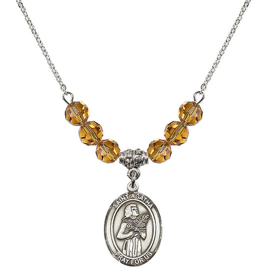 Sterling Silver Saint Agatha Birthstone Necklace with Topaz Beads - 8003