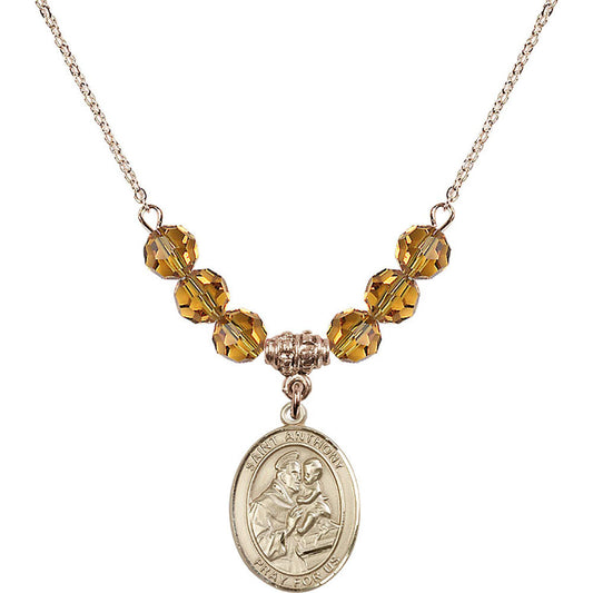 14kt Gold Filled Saint Anthony of Padua Birthstone Necklace with Topaz Beads - 8004