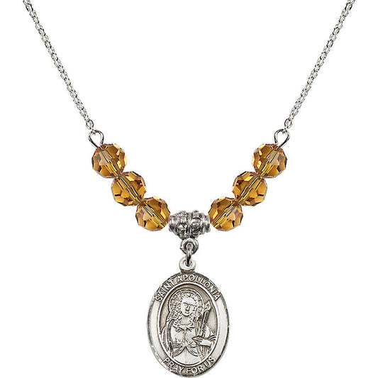 Sterling Silver Saint Apollonia Birthstone Necklace with Topaz Beads - 8005