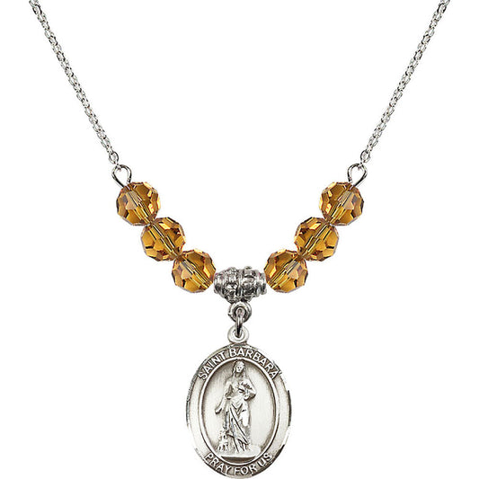 Sterling Silver Saint Barbara Birthstone Necklace with Topaz Beads - 8006