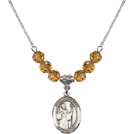 Sterling Silver Saint Augustine Birthstone Necklace with Topaz Beads - 8007