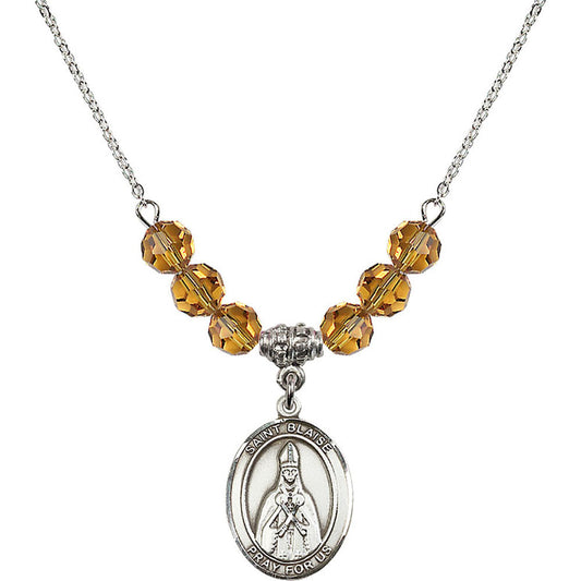 Sterling Silver Saint Blaise Birthstone Necklace with Topaz Beads - 8010