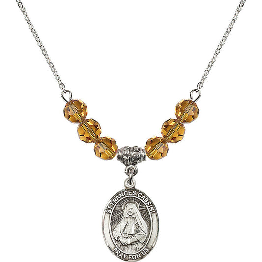 Sterling Silver Saint Frances Cabrini Birthstone Necklace with Topaz Beads - 8011