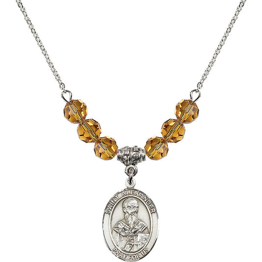 Sterling Silver Saint Alexander Sauli Birthstone Necklace with Topaz Beads - 8012
