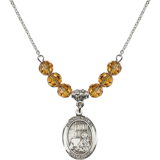 Sterling Silver Saint Benjamin Birthstone Necklace with Topaz Beads - 8013