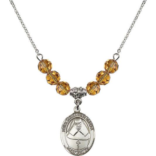 Sterling Silver Saint Katharine Drexel Birthstone Necklace with Topaz Beads - 8015