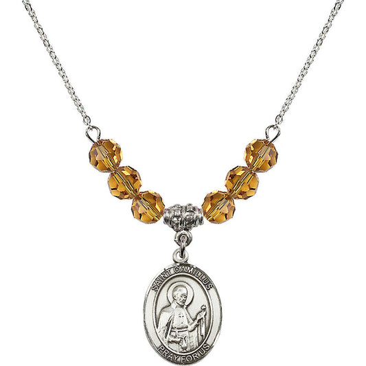 Sterling Silver Saint Camillus of Lellis Birthstone Necklace with Topaz Beads - 8019