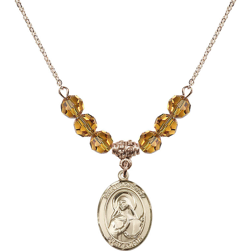 14kt Gold Filled Saint Dorothy Birthstone Necklace with Topaz Beads - 8023