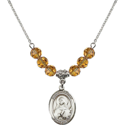Sterling Silver Saint Dorothy Birthstone Necklace with Topaz Beads - 8023