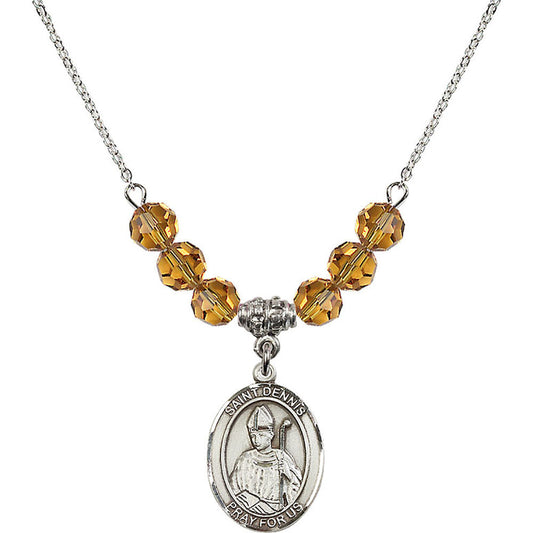 Sterling Silver Saint Dennis Birthstone Necklace with Topaz Beads - 8025