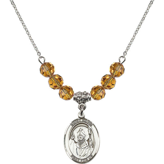 Sterling Silver Saint David of Wales Birthstone Necklace with Topaz Beads - 8027
