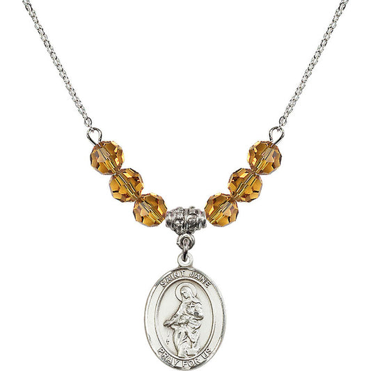 Sterling Silver Saint Jane of Valois Birthstone Necklace with Topaz Beads - 8029