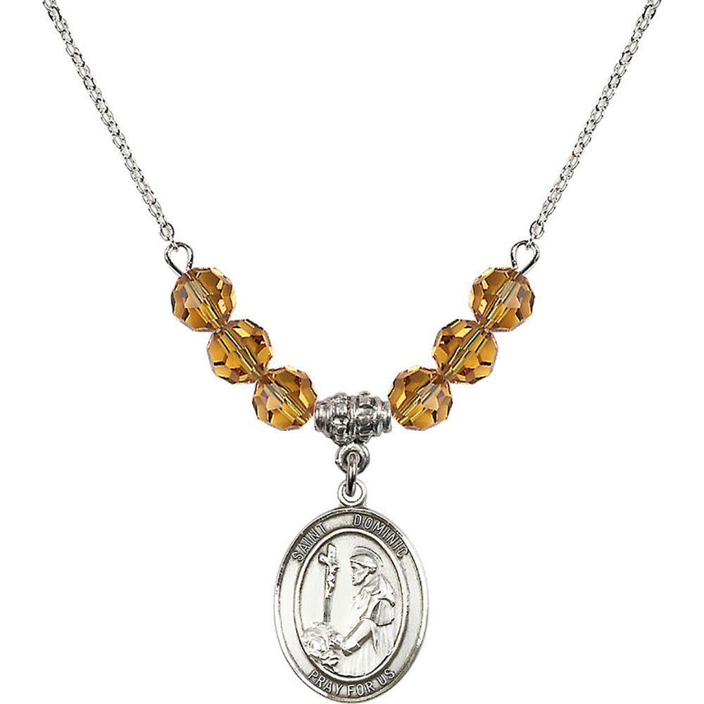Sterling Silver Saint Dominic de Guzman Birthstone Necklace with Topaz Beads - 8030