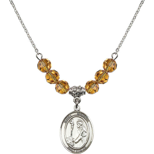 Sterling Silver Saint Dominic de Guzman Birthstone Necklace with Topaz Beads - 8030