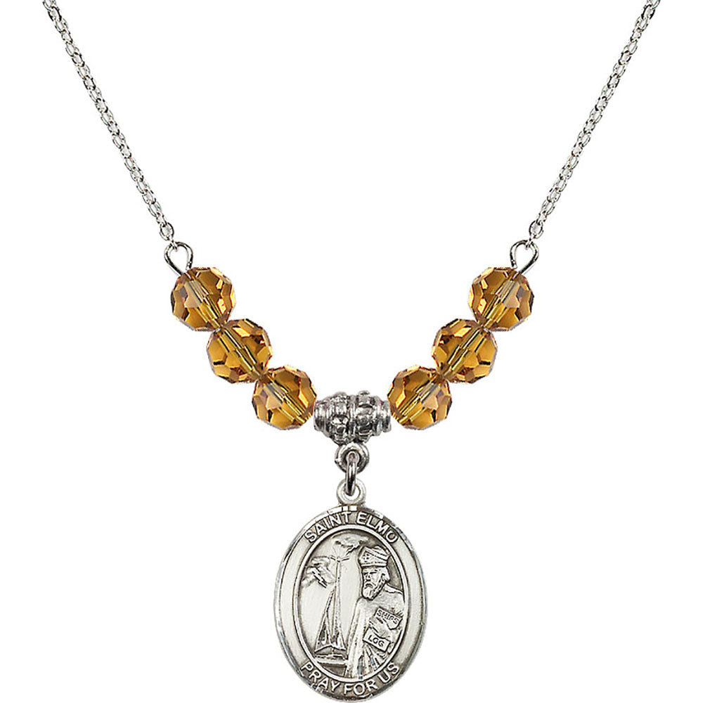 Sterling Silver Saint Elmo Birthstone Necklace with Topaz Beads - 8031