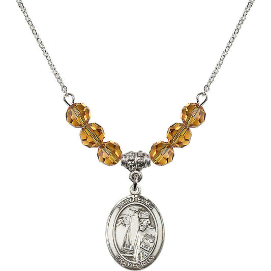 Sterling Silver Saint Elmo Birthstone Necklace with Topaz Beads - 8031