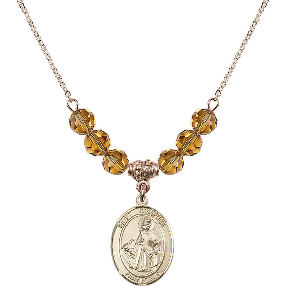 14kt Gold Filled Saint Dymphna Birthstone Necklace with Topaz Beads - 8032