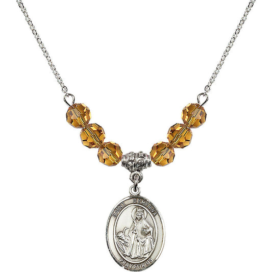 Sterling Silver Saint Dymphna Birthstone Necklace with Topaz Beads - 8032