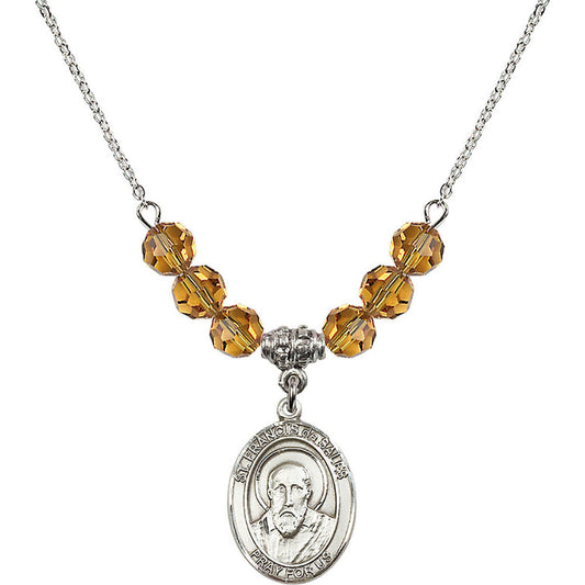 Sterling Silver Saint Francis de Sales Birthstone Necklace with Topaz Beads - 8035