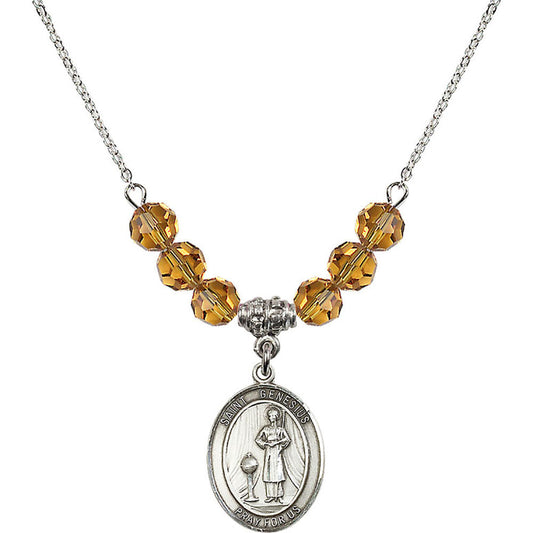 Sterling Silver Saint Genesius of Rome Birthstone Necklace with Topaz Beads - 8038