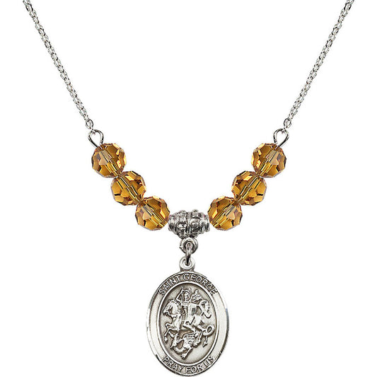 Sterling Silver Saint George Birthstone Necklace with Topaz Beads - 8040