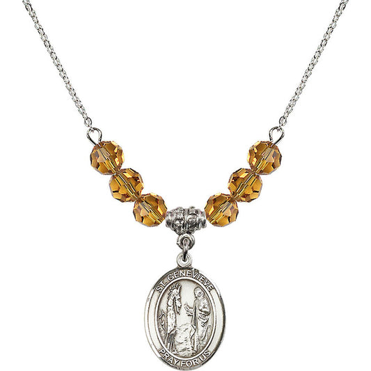 Sterling Silver Saint Genevieve Birthstone Necklace with Topaz Beads - 8041