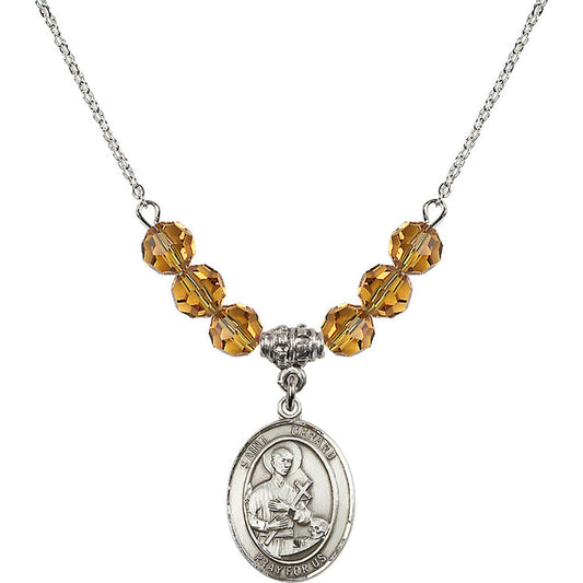 Sterling Silver Saint Gerard Majella Birthstone Necklace with Topaz Beads - 8042