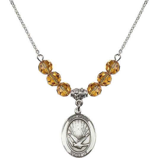 Sterling Silver Holy Spirit Birthstone Necklace with Topaz Beads - 8044