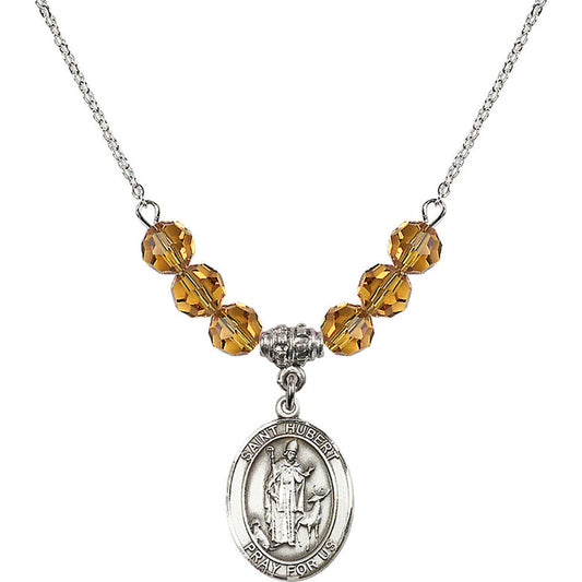 Sterling Silver Saint Hubert of Liege Birthstone Necklace with Topaz Beads - 8045