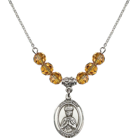Sterling Silver Saint Henry II Birthstone Necklace with Topaz Beads - 8046