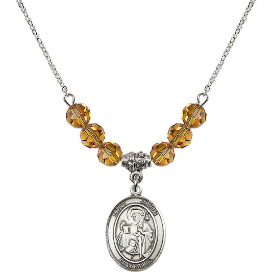 Sterling Silver Saint James the Greater Birthstone Necklace with Topaz Beads - 8050