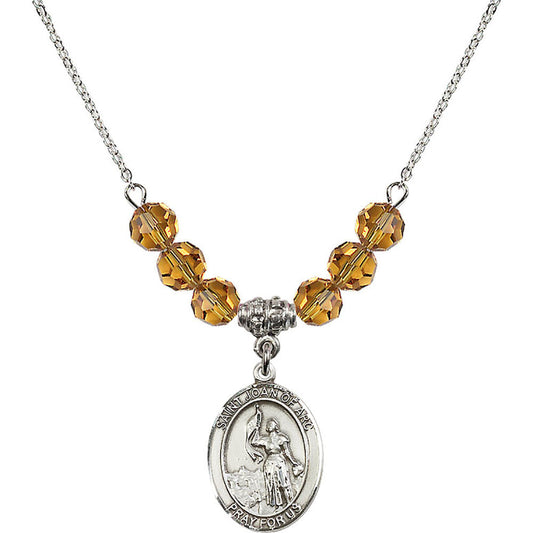Sterling Silver Saint Joan of Arc Birthstone Necklace with Topaz Beads - 8053