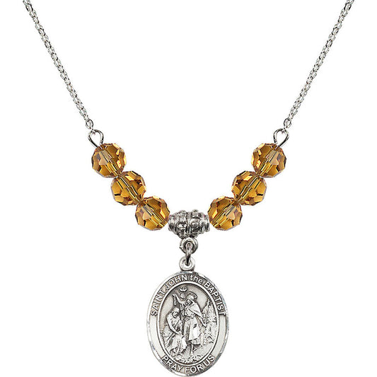 Sterling Silver Saint John the Baptist Birthstone Necklace with Topaz Beads - 8054