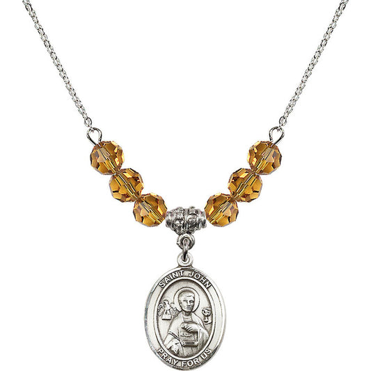 Sterling Silver Saint John the Apostle Birthstone Necklace with Topaz Beads - 8056
