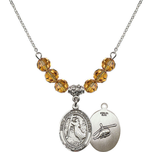 Sterling Silver Saint Joseph of Cupertino/Helecopter Birthstone Necklace with Topaz Beads - 8057